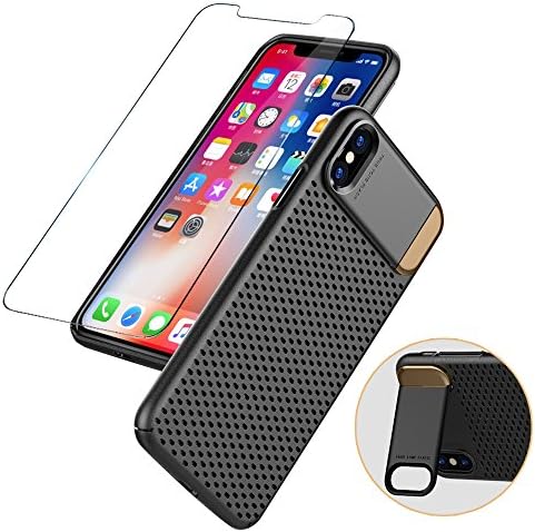 iPhone X Case, iPhone 10 Case, Presented Toughened Glass Screen Protector, for Apple iPhone 10 with Metal Kickstand Hard PC Back + Flexible Bumper (Black), Business Gift for Men, Women, Girls, Boys