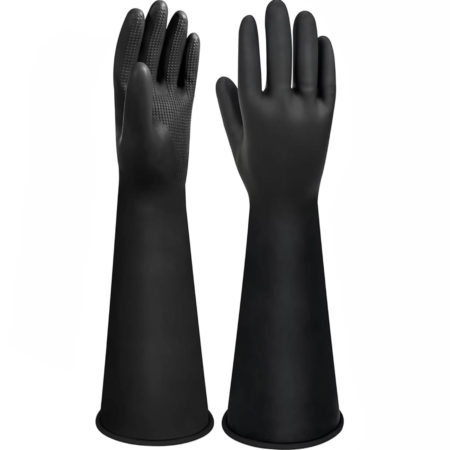20” Long Rubber Gloves, XL Heavy Duty Large Black Rubber Gloves, Industrial Chemical Resistant Gloves Waterproof Work Gauntlet Gloves for Cleaning, Resist Strong Acid, Alkali and Oil, Non-Slip