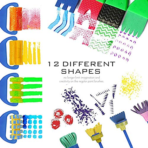 Kids Paint Brush, YGDZ 12 Pack Washable Painting Brushes for Toddlers Kids Early Learning Toys Foam Roller Sponge Arts Craft - Thumbnail 3