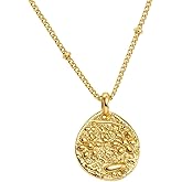 Gempires 14K Gold Plated Pendant Necklace Collection for Women | Floral Coin & Bar Designs | Handmade Textured Layering Jewelry | Hypoallergenic Dainty Gold Necklace Gift for Her