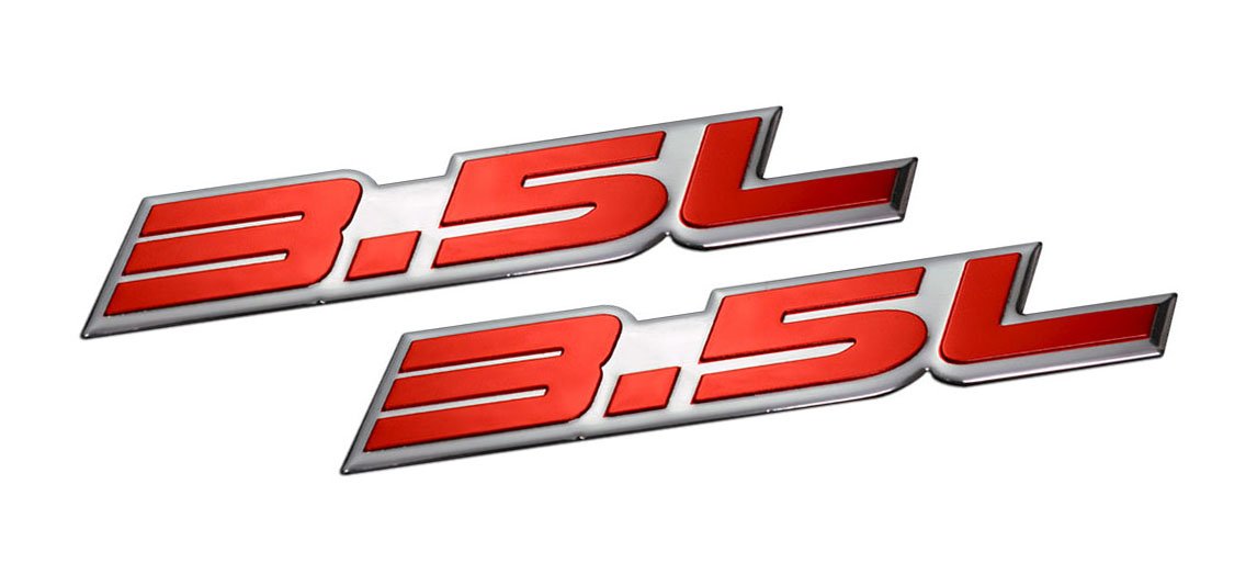 2 x (pair/set) 3.5L Liter Embossed RED on Highly Polished Silver Real Aluminum Auto Emblem Badge Nameplate for Dodge Intrepid RT SXT Avenger Challenger SE Magnum Charger Chrysler New Yorker LHS Sebring Concorde 300 300M Special Plymouth Prowler Eagle Vision Ford Taurus X SE Sedan Edge F-150 Fusion Sport Flex Explorer Ecoboost Pontiac G6 Lincoln MKX MKZ