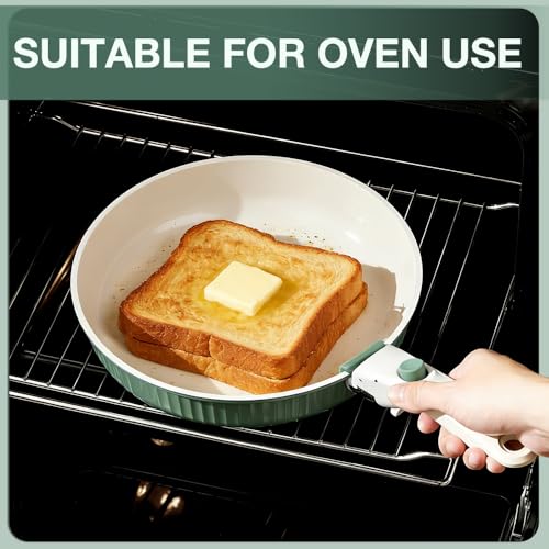 KOCH SYSTEME CS 12 Piece Non stick Ceramic Cookware Set, Pots and Pans Set with Detachable Handle, Induction Kitchen Cookware Sets, Cooking Pan Set with Removable Handle, RV Cookware Set, Green
