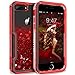 Dexnor Compatible with iPhone 6 Plus/ 6S Plus/ 7 Plus/ 8 Plus Case Floating Glitter Bling Moving Liquid Quicksand Hard Cover Clear Thickened Dual Layer Full Protection Bumper for Girls/ Women - Red