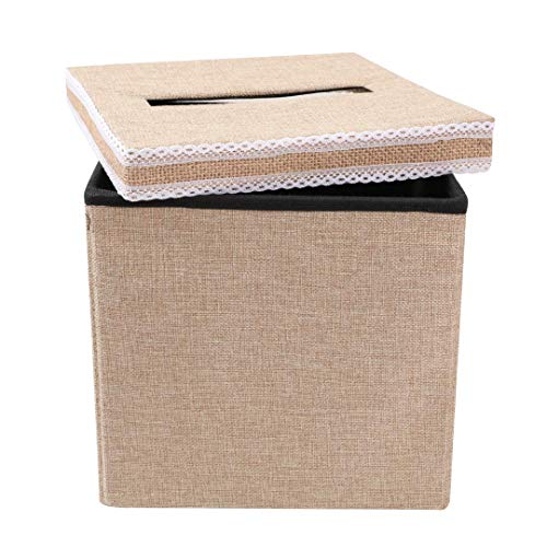 FLUYTCO Rustic Wedding Card Envelope Box - Thick Linen Fabric & Removable Ribbon Bow - Collapsible - Perfect for Weddings, Baby Showers, Birthdays, Graduations - Large Size, 100+ Cards - Thumbnail 4