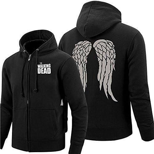 mingL Walking Dead Costume Cosplay Daryl Dixon Wings Zip Up Hoodie Coat Black (XX-Large)