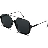 GUVIVI Retro Oversized Aviator Sunglasses for Women Men Square Double Bridge Pilot Sun Glasses 70s Trendy Shades