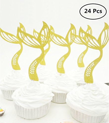 Mermaid Tail Glitter Cupcake Topper Set of 24,Party Supplies Cake Decoration Kit for Baby Shower, Wedding and Birthday