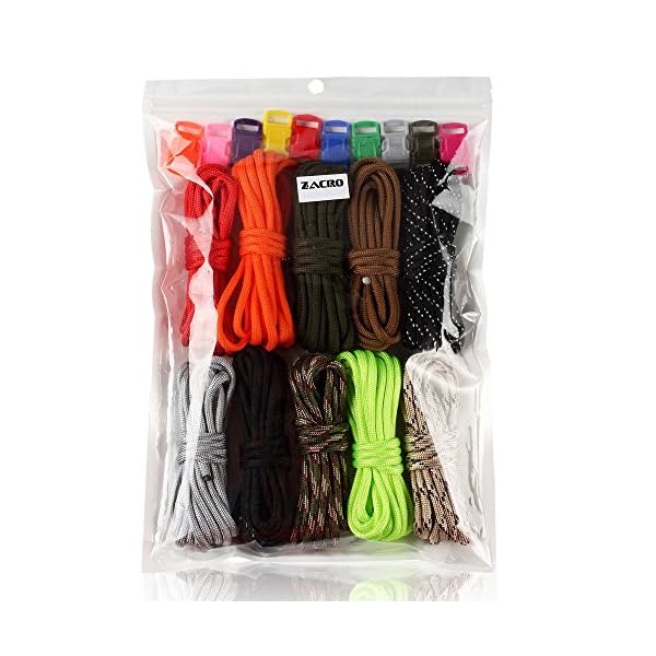 Zacro-400lb-Survival-Paracord-Combo-Crafting-Kits-in-10ft-in-10-Colors-with-Pack-of-10-Buckles
