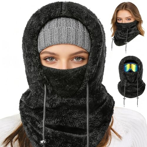 Balclava Ski Mask Women and Men Hairy Face Mask Beanie (Black) at
