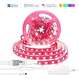 WIFI LED Strip light Kit, Smart Phone Remote Controlled Music Rope Light, Music DC 12V 5050 RGB 300LEDs 16.4ft Dimmable Multicolor Lighting Work with Alexa Echo Dot Google Home IFTTT, Android, IOS