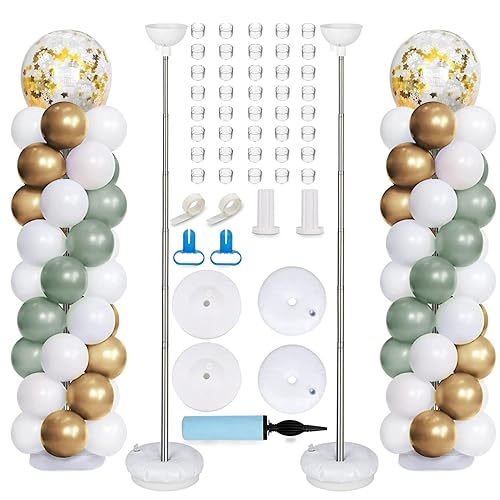 AM ANNA Balloon Column Kit Set of 2, Metal Adjustable Balloon Stand 8ft Balloon Tower Stand Kit with Base for Floor, Balloon Stand Kit Decorations for Baby Shower Graduation Birthday Wedding Party
