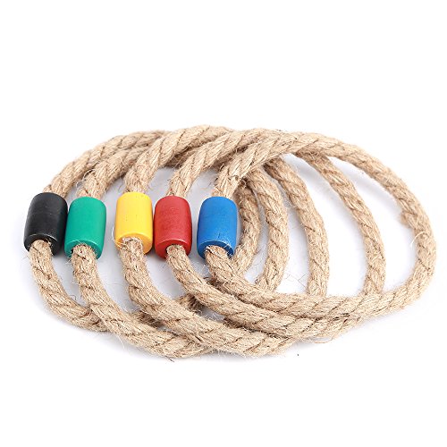 Goutoports Wooden Loop & Hoop Ring Toss Game Set, Kids and Adults Games With 5 Quoits Rope - Thumbnail 2