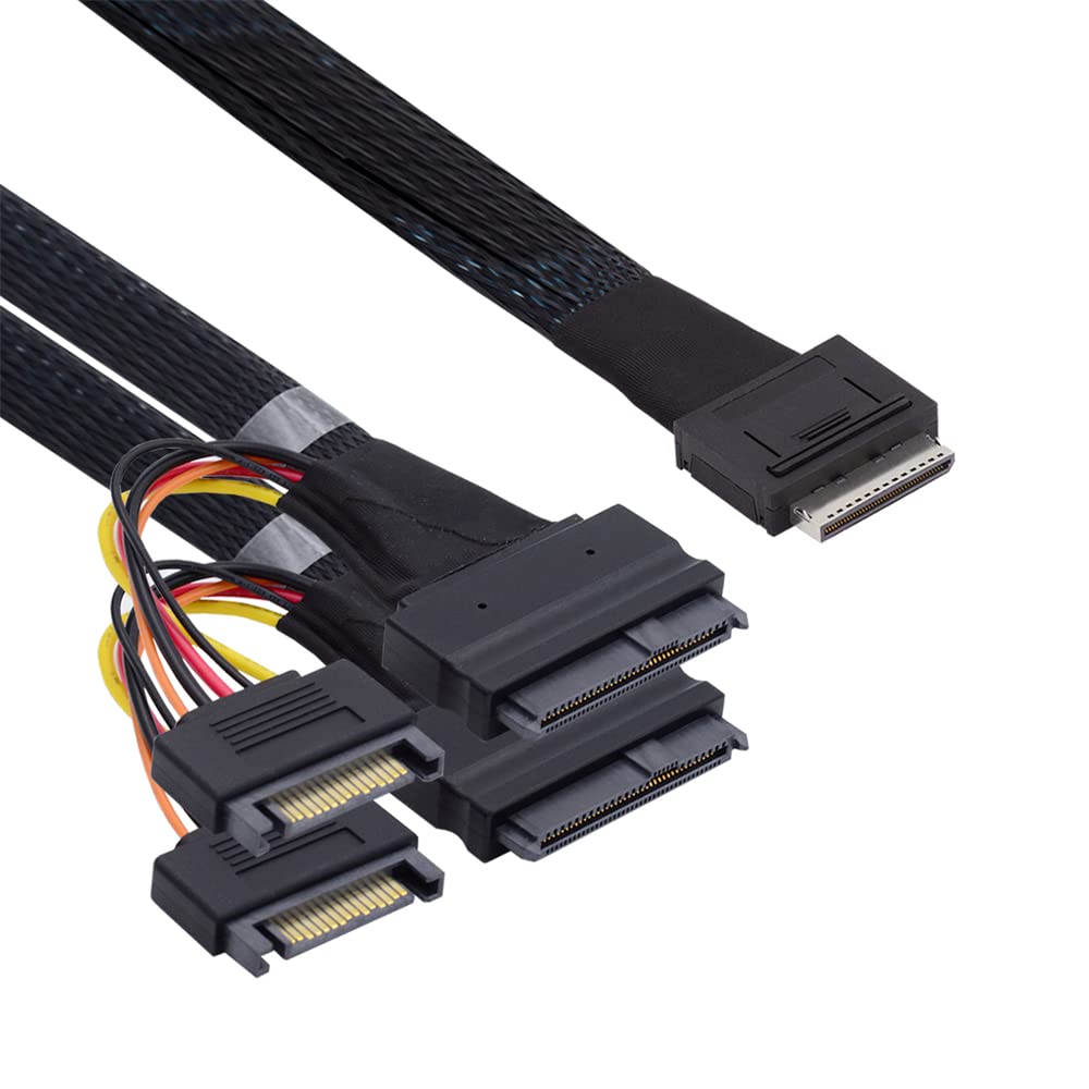 NFHK OCuLink PCIe PCI-Express SFF-8611 8x 8-Lane to Dual SFF-8639 U.2 4x SSD Data Active Cable 50cm
