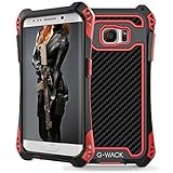 G-WACK Premium Carbon Fiber Aluminum Protective Metal Case Cover Extreme Shockproof Military Bumper Shell Case For Samsung Galaxy S7 Edge (Red/Black)
