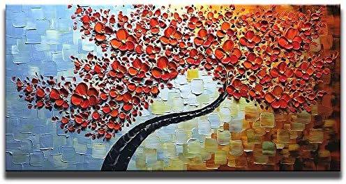 Rincr 100% hand painted 3D oil paintings maple tree pictures home decor red artwork canvas wall Art not framed abstract