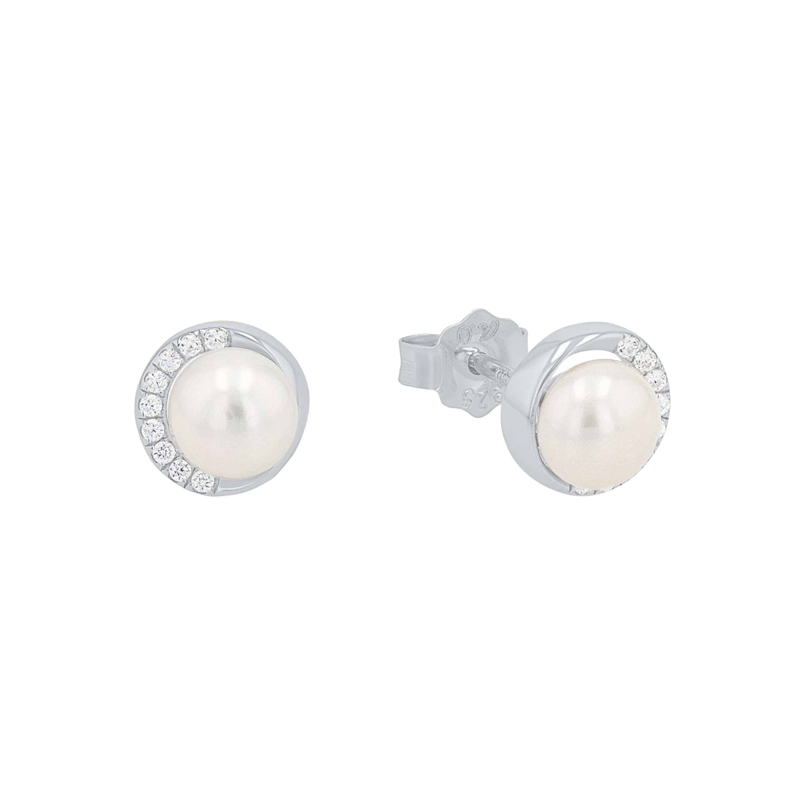 s.Oliver Stud earrings Women Ear jewelry, with Zirconia synth., with Freshwater cultured pearl, 8 cm, Silver, Comes in jewelry gift box, 2022749