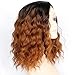 1b/30 Ombre Brown Short Wavy Bob Wig 2 Tones Synthetic Curly Wigs Black to Brown Medium Length Curly Bob Wigs For Women Daily Party Wig