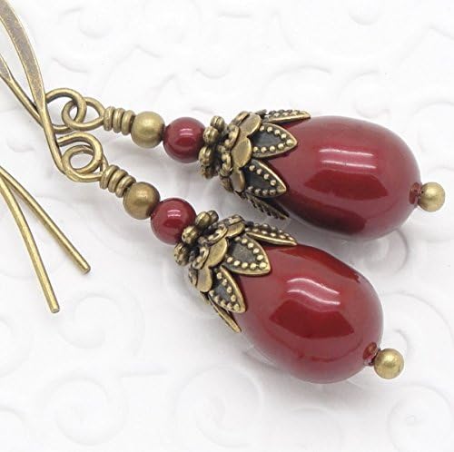 Victorian Red Swarovski Simulated Pearl Earrings