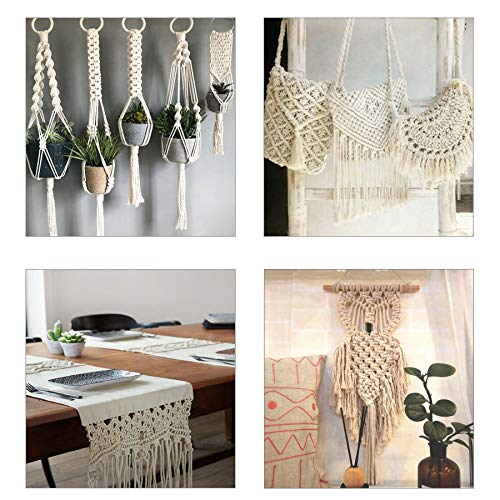 3mm Macrame Cord 166 Yards Natural Macrame Rope Macrame Supplies Macrame Wall Hanging Kit with 70 pcs Wood Beads 6pcs Wood Ring and 4pcs Wooden Stick for DIY Plant Hangers, Crafts, Knitting