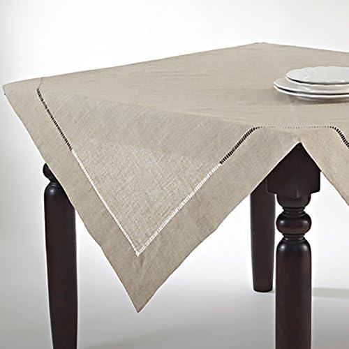 Occasion Gallery Natural Beige, Classic Tuscany Hemtitch Design 40 Inch Square Tablecloth Topper