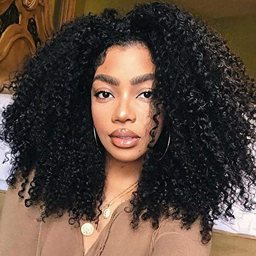 Donmily-Afro-kinky-Curly-Synthetic-Wigs-Lace-Front-Wigs-Machine-Made-Wigs-For-Black-Women-Heat-Resistant-Fiber-with-Cap-Replacement-Wigs-Swiss-Natural-Black-Wig-16-inch