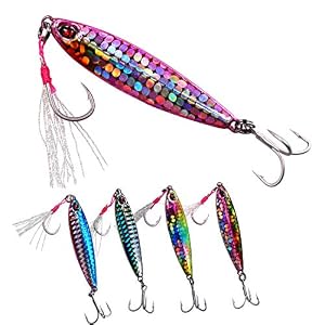 Thkfish 5pcs Jig Jigpara Leurres De Pêche De Cuillères Jigging Kits En Métal Pour La Truite Avec La Plume