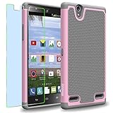 ZTE Lever LTE / Z936L Case, INNOVAA Smart Grid Defender Armor Case W/ Free Screen Protector & Touch Screen Stylus Pen - Grey/Light Pink