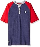 U.S. Polo Assn. Big Boys' Short Sleeve Henley, Dodger Blue Heather, 10/12