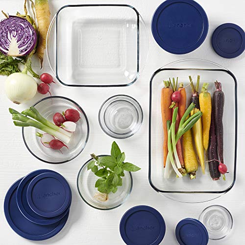 Anchor Hocking Bake and Store Glass Set (16 piece, navy BPAfree lids