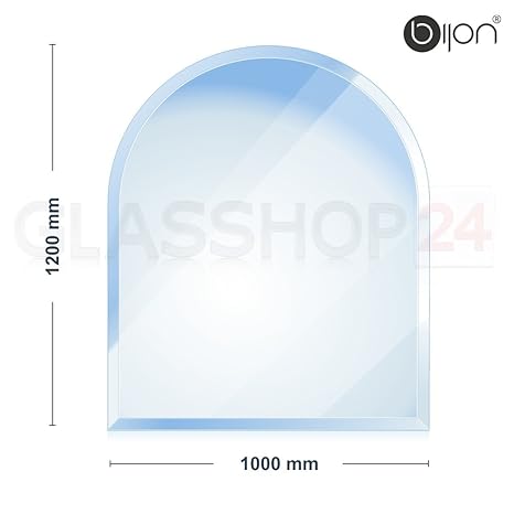 bijon® - 6mm Kamin Glasbodenplatte - Rundbogen 1000 x 1200mm - 18mm Facette