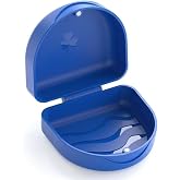 Magnetic Denture Case for Retainer &amp; Mouth Guard, Slim U-Shape Travel Box | Strong Magnetic Snap Aligner Holder, Portable Orthodontic Case for Night Guard &amp; Dental Trays, BPA-Free Odor-Resistant, Blue