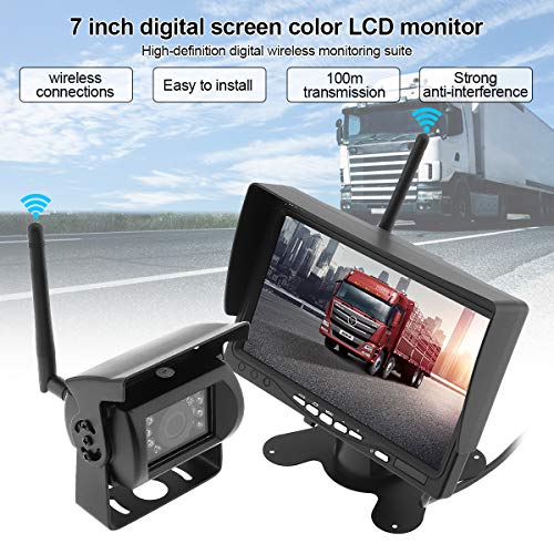 7 Inch HD TFT LCD Vehicle Rear View Monitor, Wireless Backup Rear View Camera System +Waterproof Night Vision Camera for Truck RV Trailer Motor Home Bus