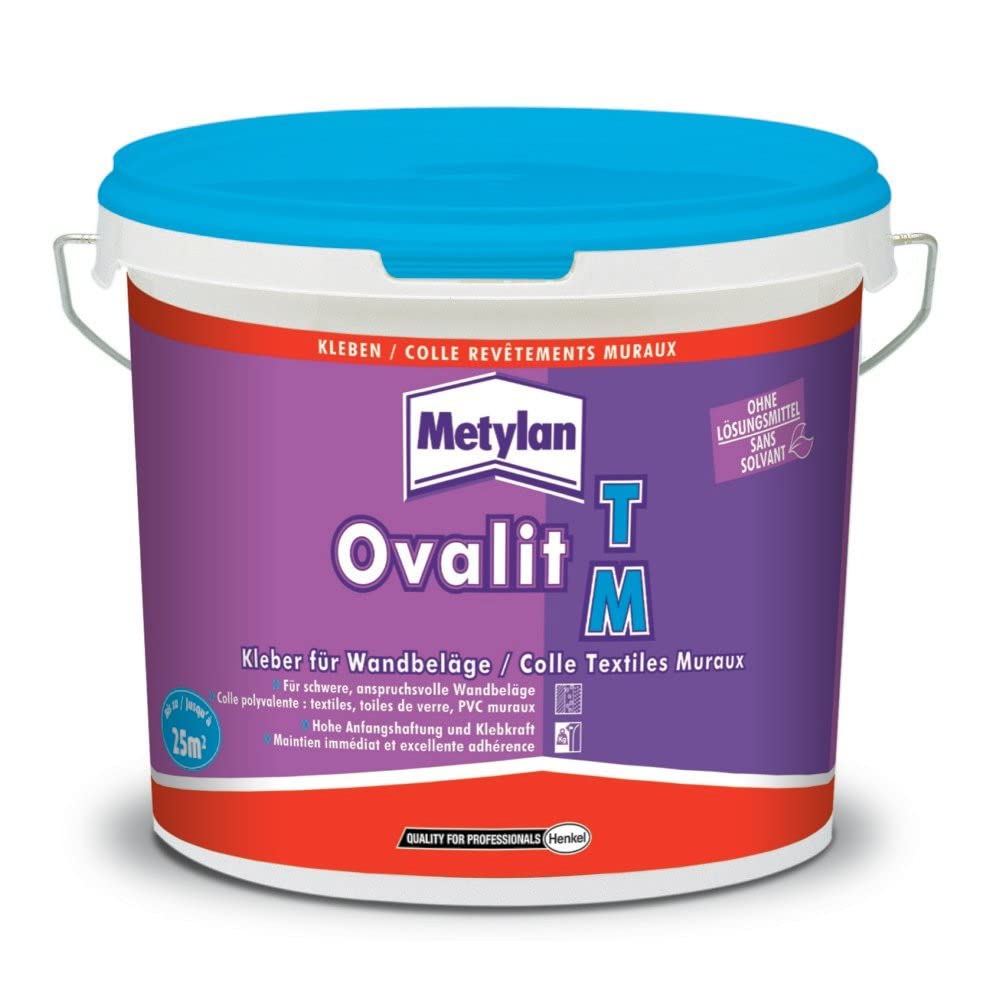 METYLAN Ovalit TM Adhesive for Wallcoverings, Ready to Use Glue for Wall Textiles and Glass Canvas, 5 kg Bucket