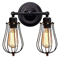 KingSo Wall Sconce 2 Light Metal Industrial Wire Cage Wall Light Fixture Vintage Style Edison Rustic Wall Lamp for Headboard Bedroom Farmhouse Garage Door Porch