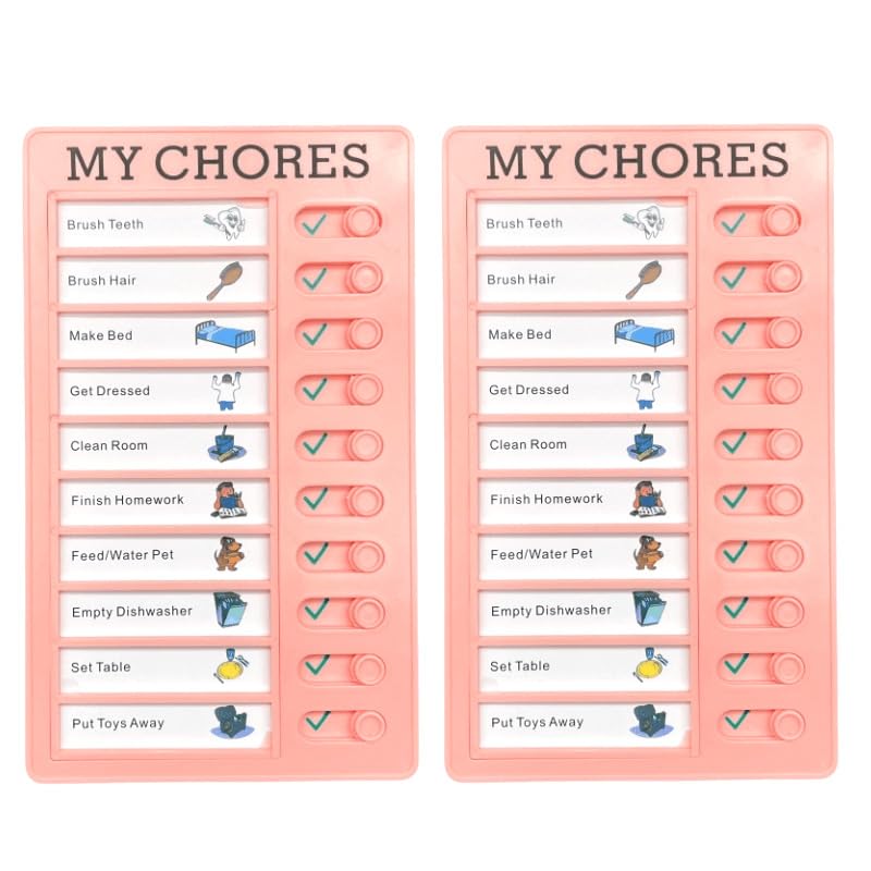 Photo 1 of 2 Pcs Chore Chart for Adults to do List My Chores Checklist Task Board Sliding Routine Chart for Kids, Memo Boards Slider Schedule DIY Detachable Daily Checklist Planning Table (2Pcs Pink My Chores)