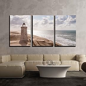3 Piece Canvas Wall Art - Sandstorm at The Lighthouse Rubjerg Knude in North Jutland, Denmark - Modern Home Art Stretched and Framed Ready to Hang - 16"x24"x3 Panels