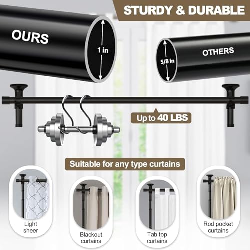 Black Room Divider Curtain Rod, Floor to Wall Ceiling Tension Separator Privacy Space Partition Rods, Heavy Duty No Drilling Room Separation Rods, Adjustable 120-300Cm(H), 70-175Cm(W)
