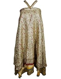 Mogul Womens Magic Wrap Skirt Vintage Silk Sari Two Layer Reversible Cruise Dress