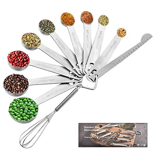 Measuring Spoons Stainless Steel, Set of 11, Includes 9 Stainless Steel Metal Measuring Spoons
