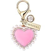 MONNEL MC451 Little Crystal Love Heart Lobster Clasp Charm for Women with Velvet Bag (Pink,1 Piece)
