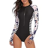 Zando UPF 50+ Surfing Long Sleeve Swimsuits for Women - One Piece Rash Guard Swimsuit Women, Beach Full Coverage Bathing Suit
