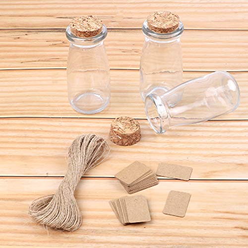 24pcs 100ml Milk Glass Bottles Glass Favors Jars Vintage Milk Bottles with Cork Lids 30pcs Cards 20 Meters Hemp Rope Wedding Party Decoration