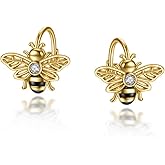 Bee/Ladybug/Owl/Wolf/Dragonfly Earrings Sterling Silver Bumble Bee Gold Plated Hoop Earrings Leverback Dangle Earrings for Women Bee/Ladybug/Owl/Wolf/Dragonfly Jewelry Gifts for Women