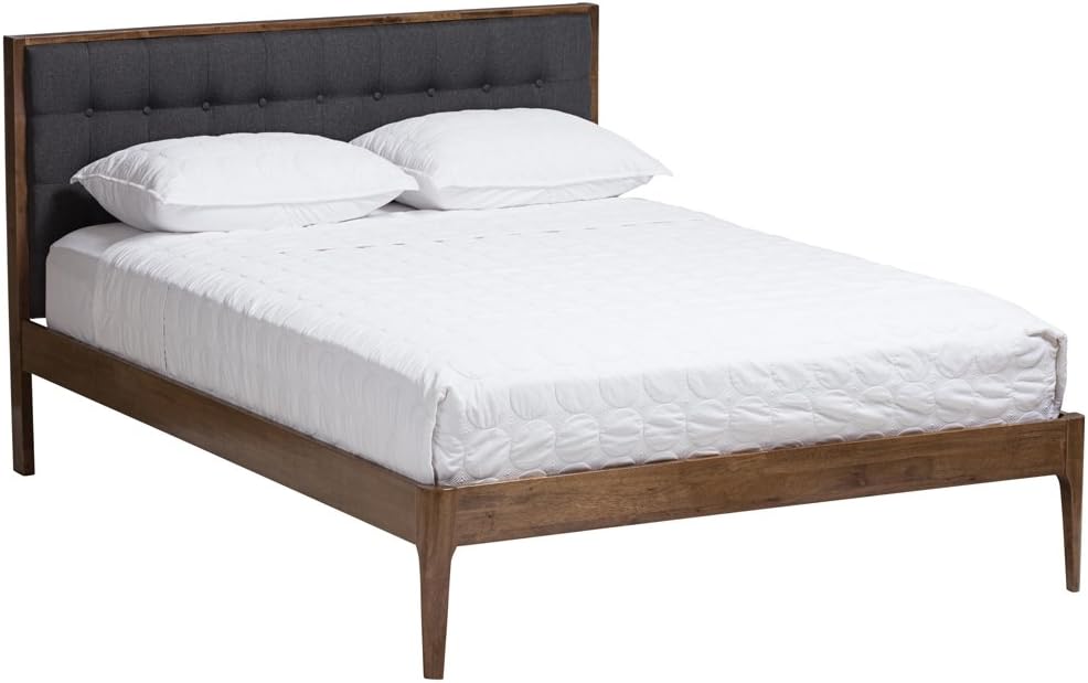 Jupiter Gray Fabric Button-Tufted Queen Platform Bed