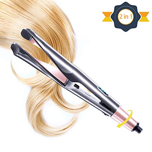 Hair Straightener Curling Iron, 2 in 1 Tourmaline Ceramic Twisted Flat Iron for Hair, Dual Voltage Hair Curler for Travel, LCD Digital Display & Auto Shut-Off