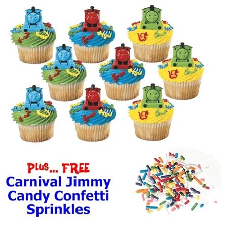 Pack Of 12 Thomas Friends Cake Decoration Rings Red Green Blue