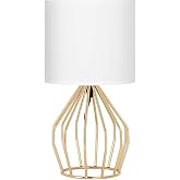 HAITRAL Gold Table Lamp - Modern Style Desk Lamp,13.8Inch,E26 Base | Hollowed Out Base, Linen Fabric Shade, Small Golden Bedside Lamp for Bedrooms, Living Room