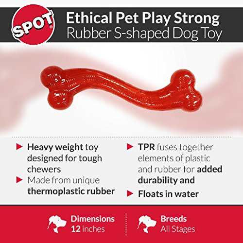 Ethical Pets Play Strong Virtually Indestructible Rubber "S" Dog Bone Toy, 12-Inch Dog chew toy.