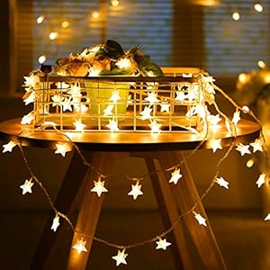 Adoric Lichtsnoer voor heren, 50 leds, 5 m, werkt op batterijen, warmwit, 2 modi, voor binnen en buiten, voor Kerstmis