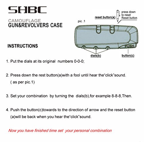 SHBC 4 FOAMS Free choice Pistol Case with Password lockable- Fits Full Size Handgun & Revolvers Waterproof green camouflage bag with handle Fits most Glock, Smith and Wesson (S&W), Ruger, Colt,etc. - Thumbnail 4